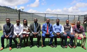 PS Joel Arumonyang (seated in red tie) and Regional Works Officer Arch Danlas Mogendi (seated right next to PS) with Officers from Makueni County